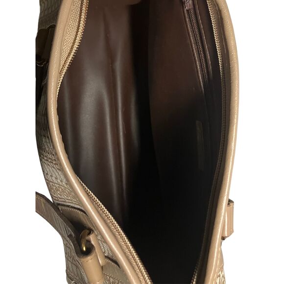 Pierre Cardin Vintage Monogram Satchel Bag Beige Brown Logo Print Tote - Picture 9 of 10